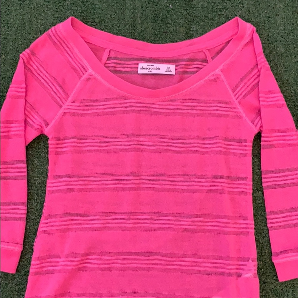 Abercrombie kids pink striped mesh top